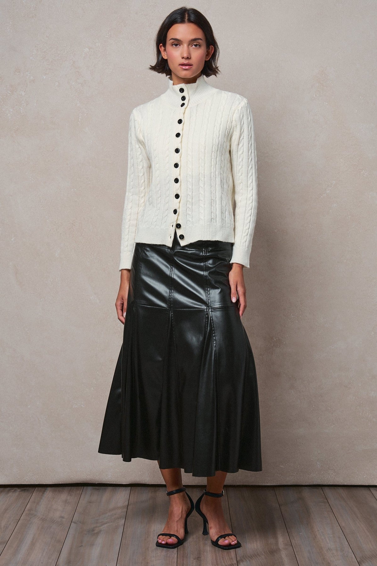 Cable Knit Mock Neck Button-Front Cardigan in IVORY - Women's Sweaters | Urban Daizy