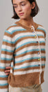 Lace Trim Striped Cardigan Coastal Grandma Preppy for Women in BROWN BLUE - Women's Cardigans & Shrugs | Urban Daizy