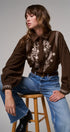 Embroidered Corduroy Western Shirt with Floral Stitch in BROWN - Women's Shirts & Blouses | Urban Daizy