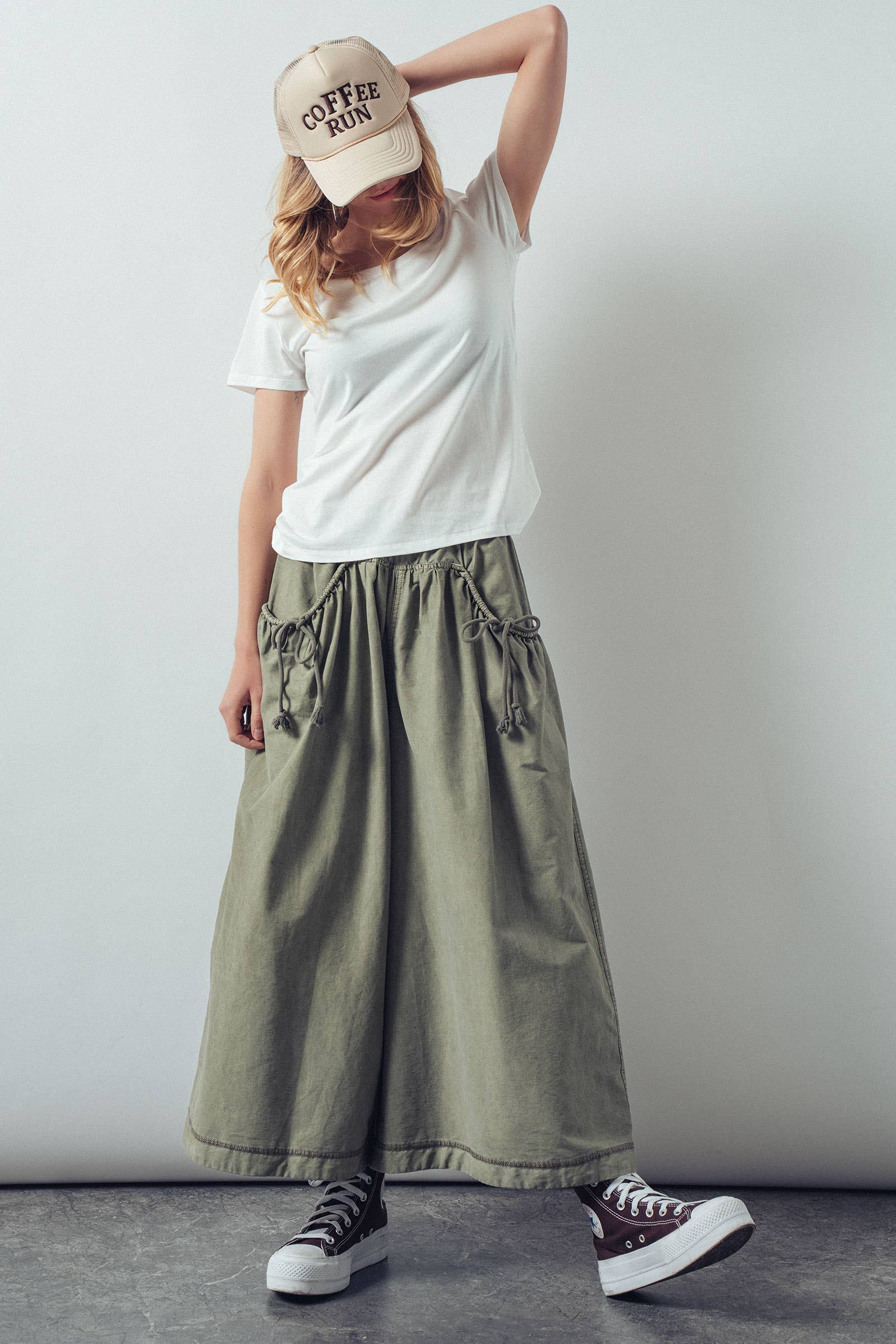 Drawstring Detail Wide Leg Culottes