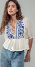 Urban Daizy Boho Embroidered Puff Sleeve Ruffle Blouse White Blouse - Women's (UDZ-TP-00705) – alternate view 9