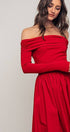 Urban Daizy Elegant Off Shoulder Ruched Long Sleeve Spring Midi Dress Red Dress - Women's (UDZ-DR-00366) – alternate view 14