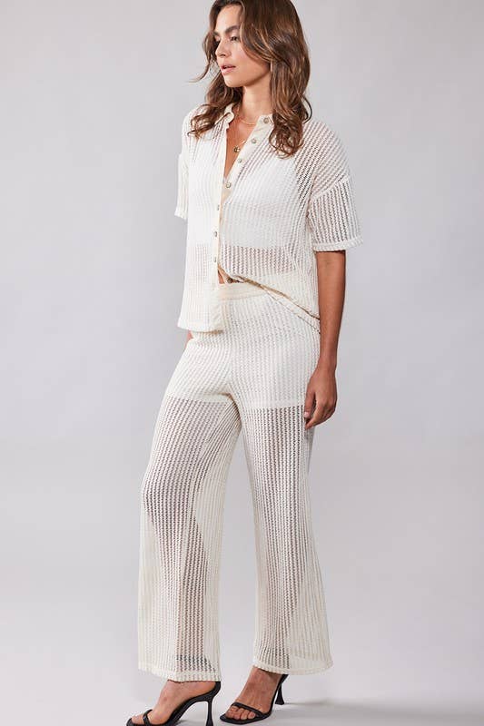 Mesh Knit Wide Leg Pants