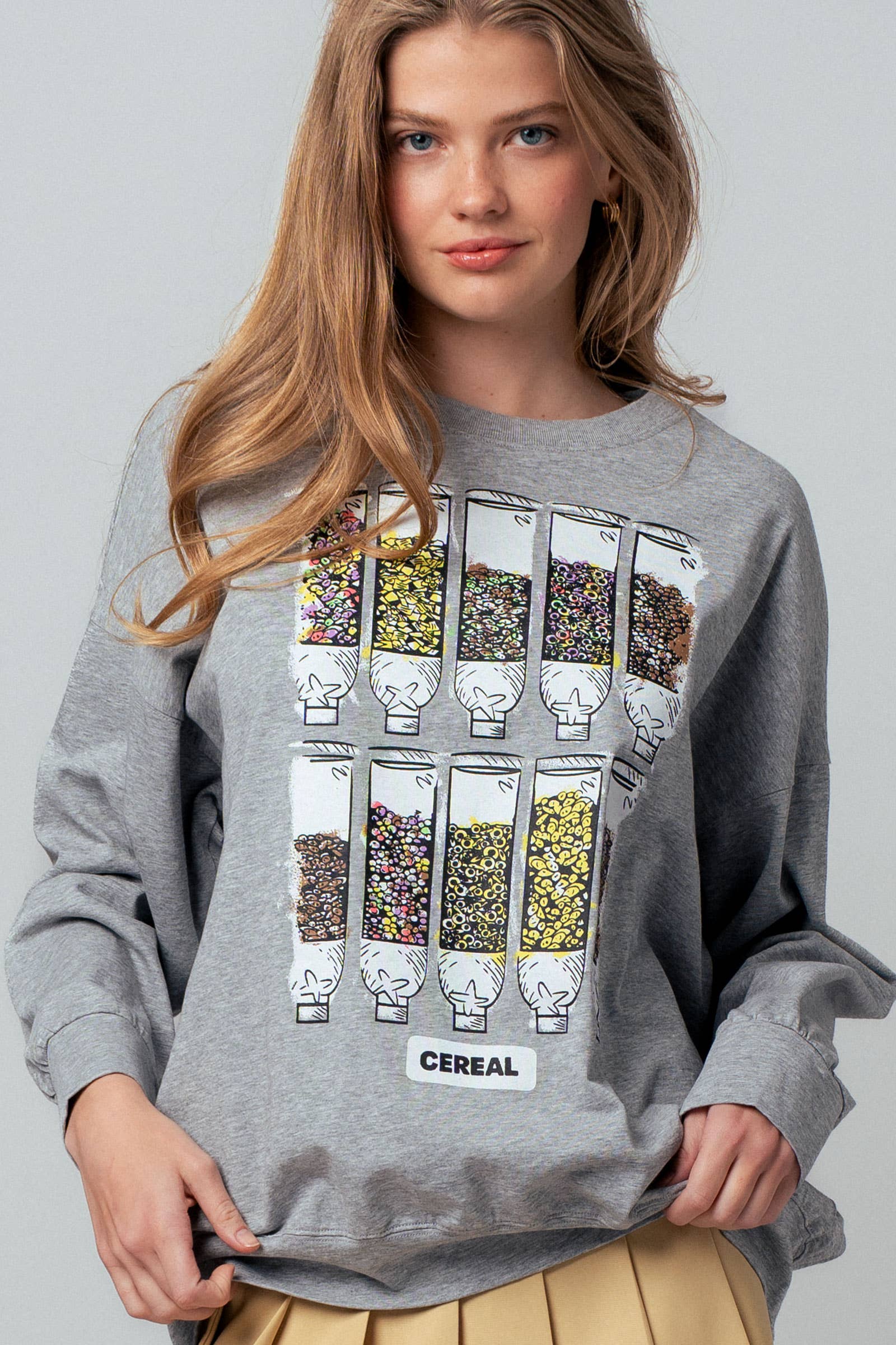 Urban Daizy Vintage Style Cereal Graphic Oversized Crew Neck Sweatshirt Grey Sweatshirt - Women's (UDZ-OT-00168) – alternate view 2