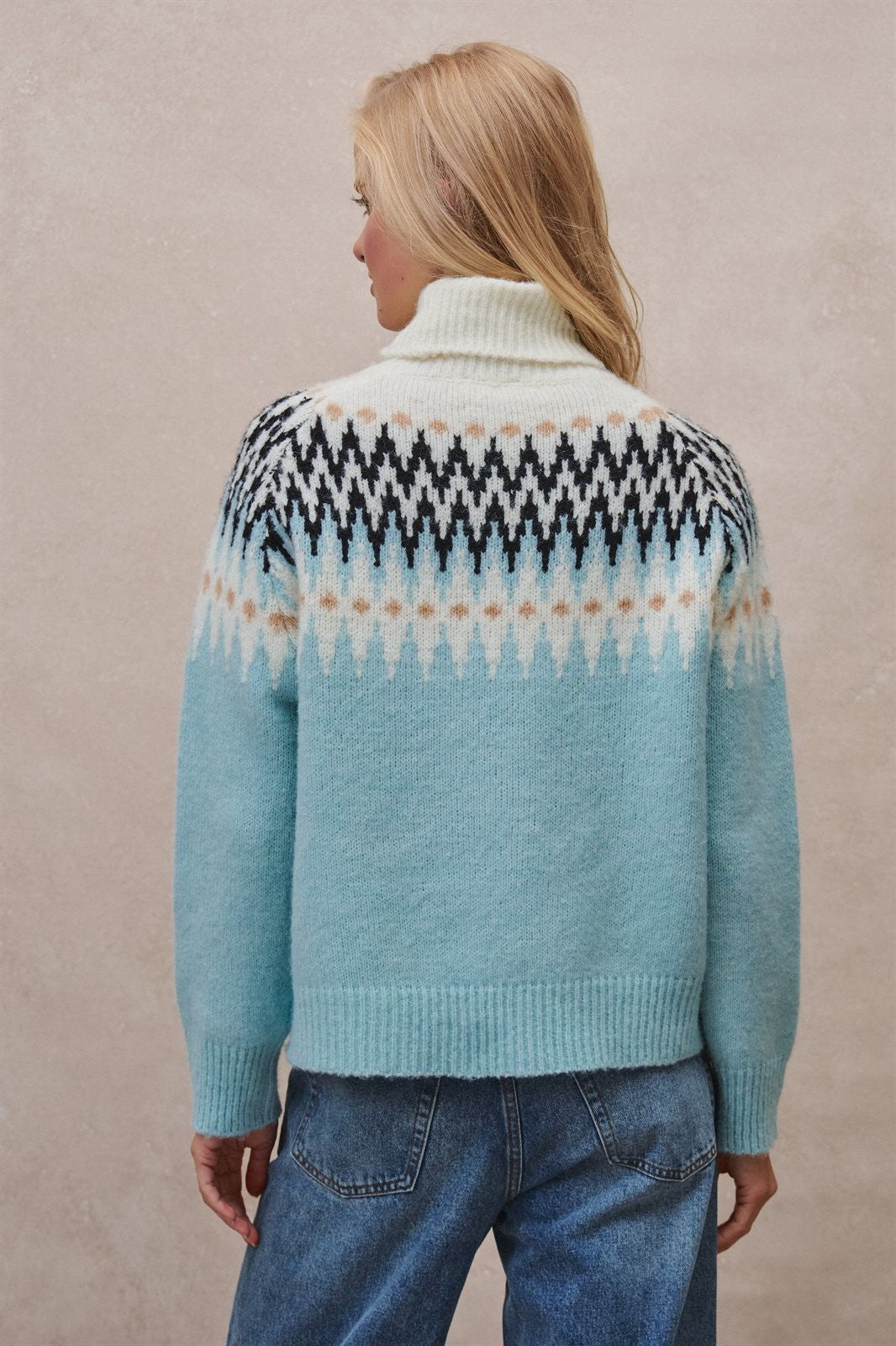 Icelandic Yoke Turtleneck Sweater in PASTEL BLUE - Women's Sweaters | Urban Daizy