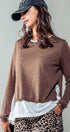 Urban Daizy Elegant Crew Neck Long Sleeve Relaxed Fit Casual Sweater Top Mocha Knit Top - Women's (UDZ-TP-00367)