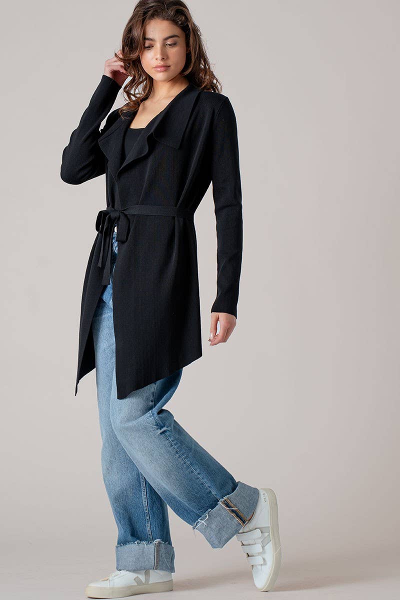 Urban Daizy Draped Front Long Sleeve Waist Tie Cardigan Taupe Cardigan - Women's (UDZ-KN-00530) – alternate view 6