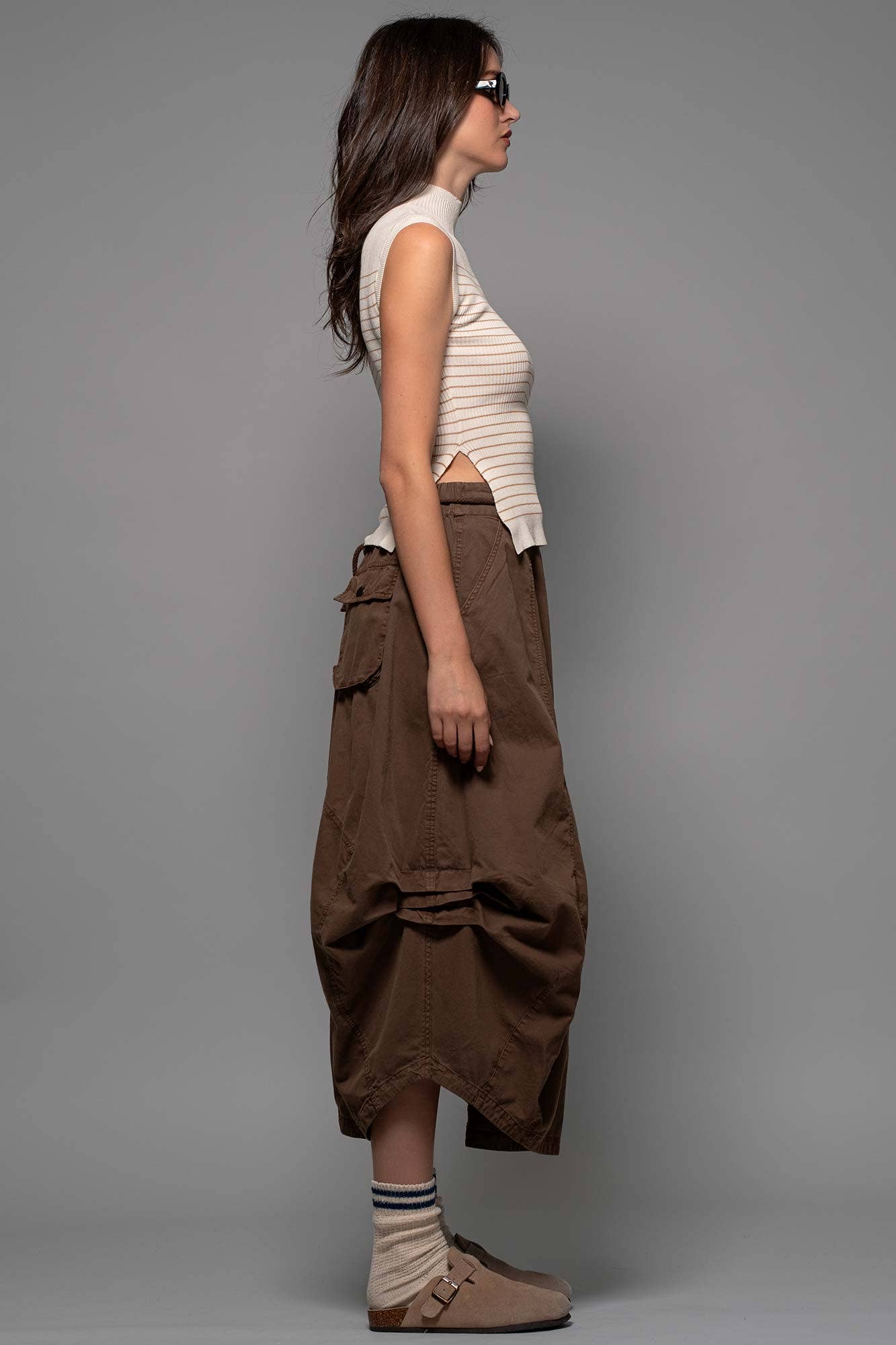 Urban Daizy Striped Ribbed Mock Neck Sleeveless Top Lt-Khaki Knit Top - Women's (UDZ-PT-00352) – alternate view 9
