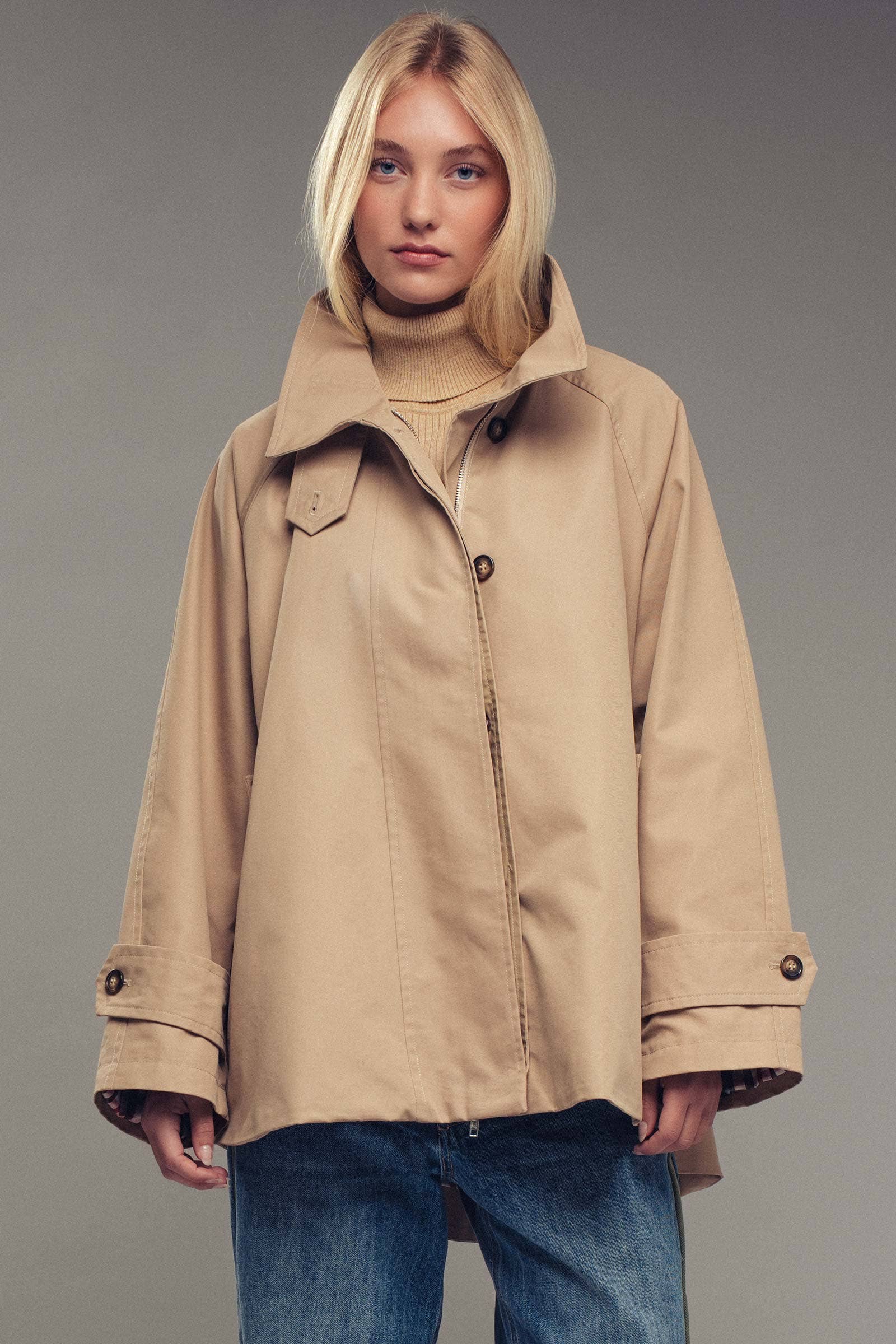 Urban Daizy Modern A-Line Trench Jacket Navy Jacket - Women's (UDZ-TP-00812) – alternate view 17