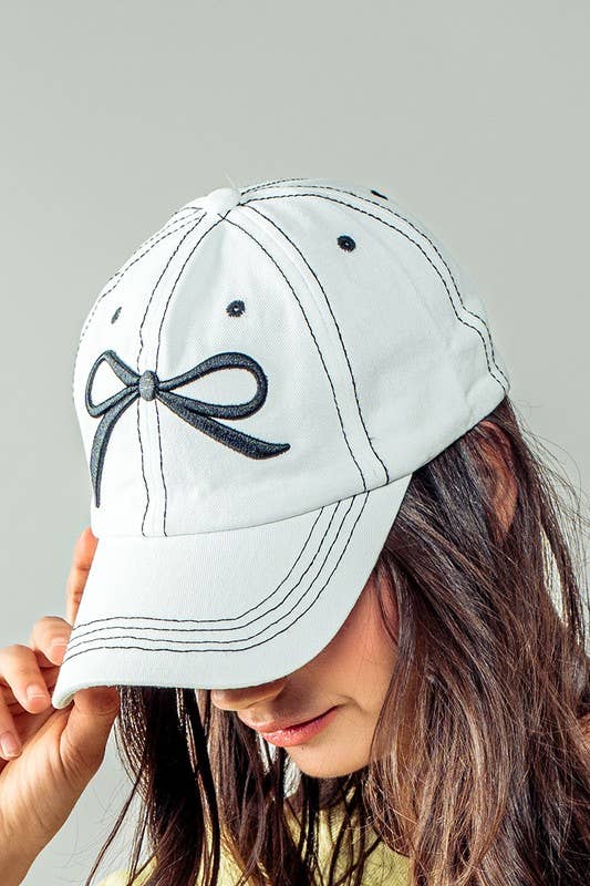 Embroidered Bow Detail Relaxed Baseball Cap
