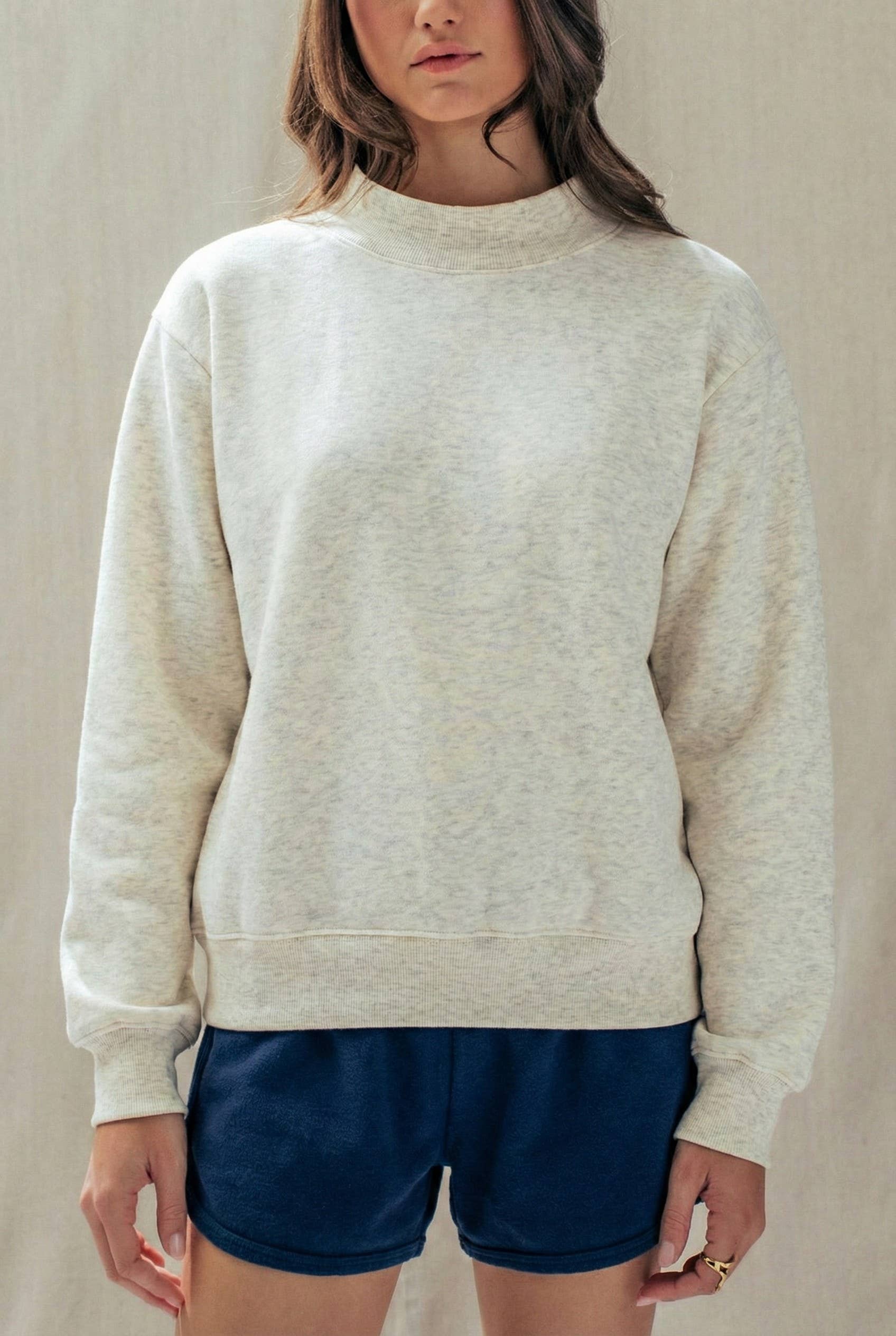 Urban Daizy Mock Neck Drop Shoulder Sweatshirt Ivory Sweatshirt - Women's (UDTP1437-Ivory)