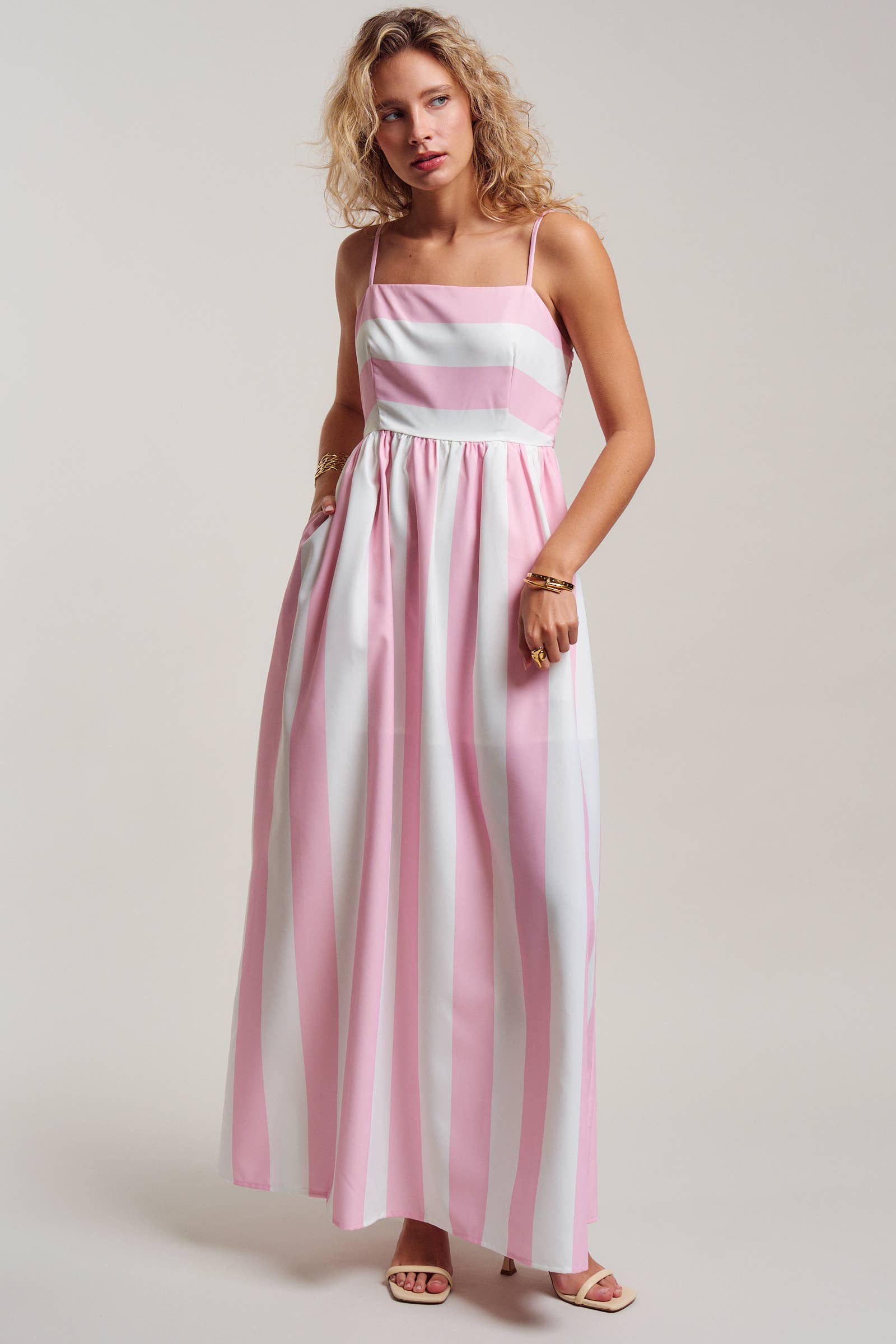 Vertical Stripe Smocked Back Maxi Dress