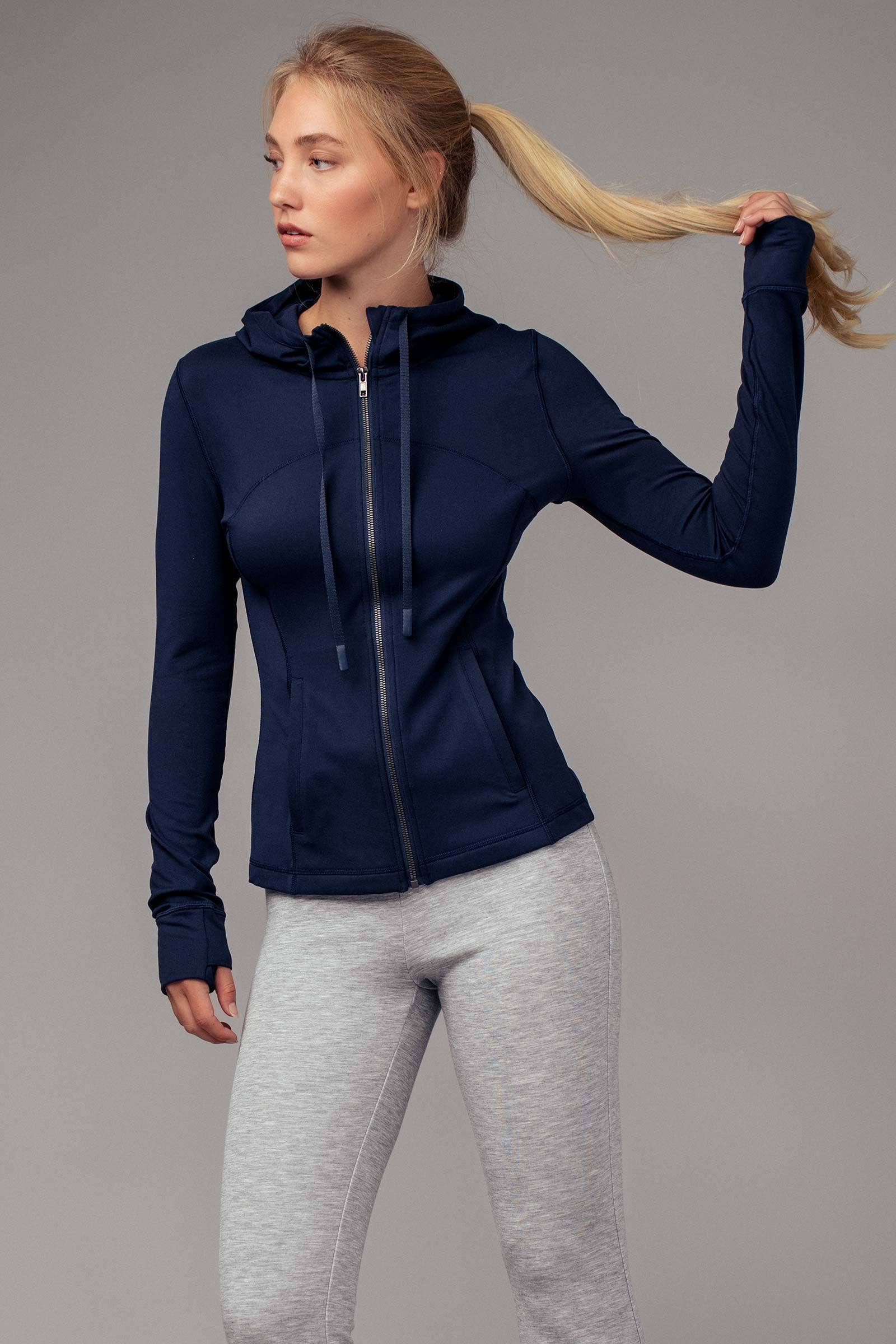 Sculpted Seam Thumbhole Zip Up Active Hoodie