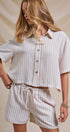 Urban Daizy Striped Scalloped Trim Cropped Shirt Cream Button Down Shirt - Women's (UDZ-TP-01088-Cream) – alternate view 3