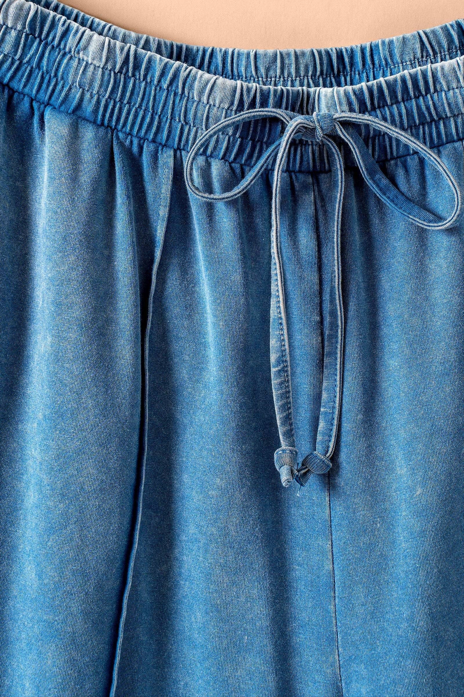 Urban Daizy Mineral Wash Cotton Crop Tank & Wide Leg Pant Set Navy Top & Pant Set (NOT Loungewear) - Women's (UDZ-AC-00242) – alternate view 2