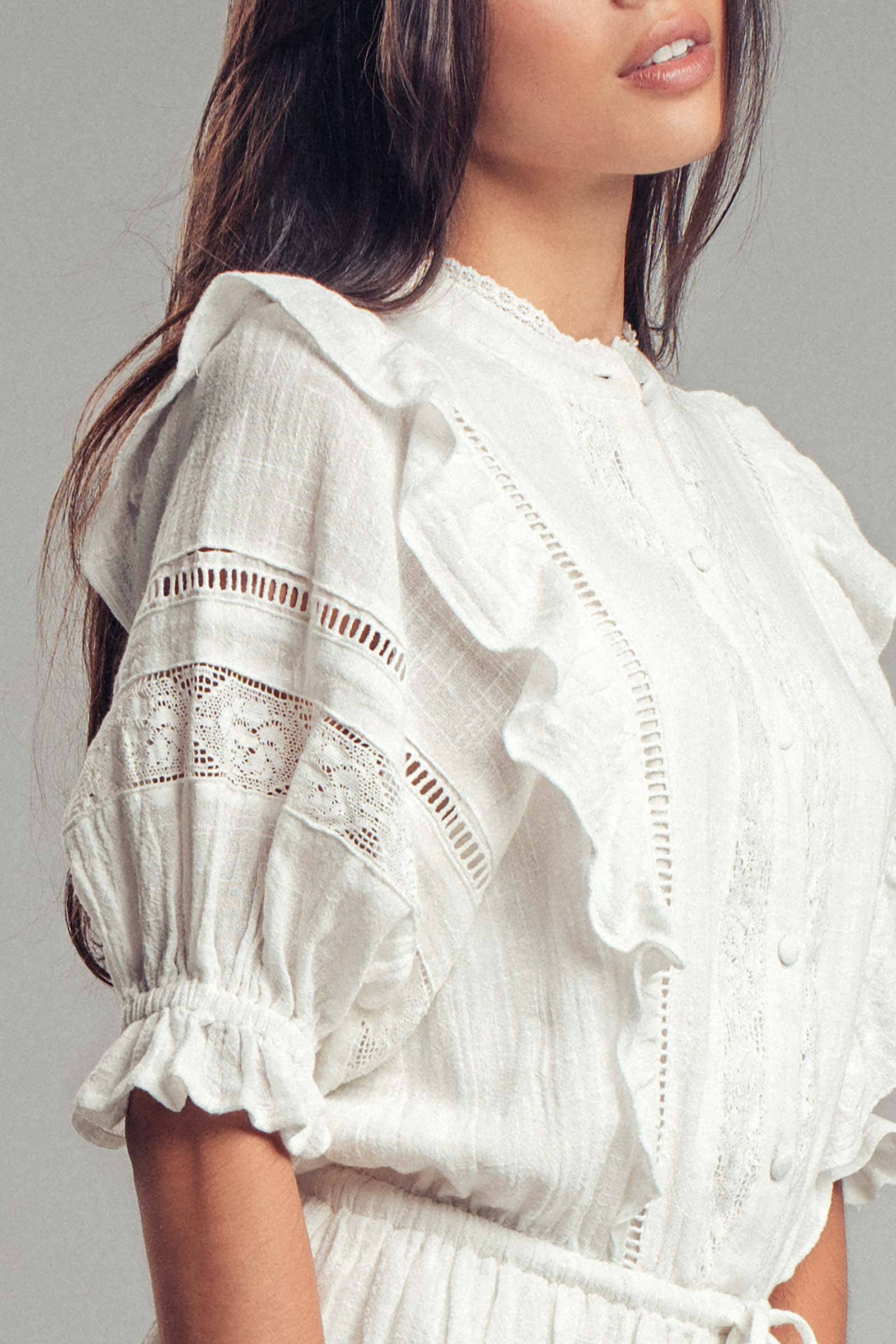 Urban Daizy Lace & Ruffle Cotton Romper Black Romper - Women's (UDZ-JR-00072) – alternate view 5