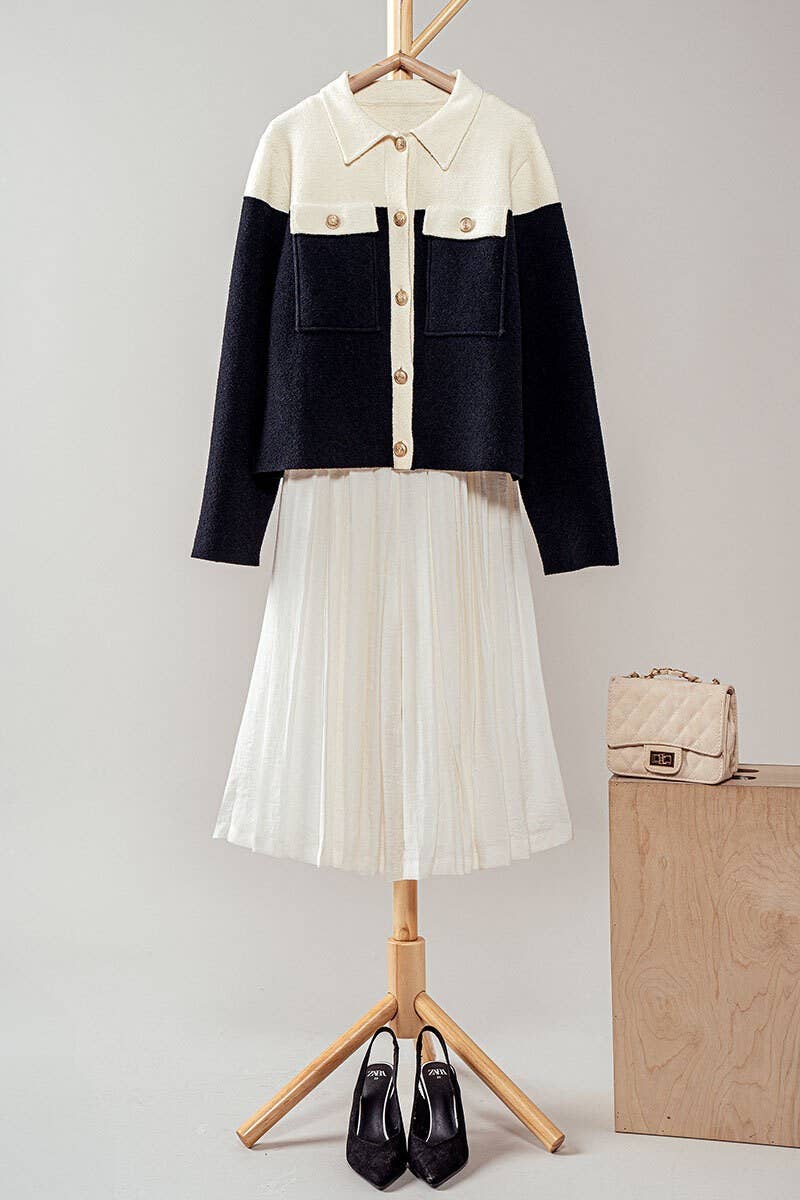 Urban Daizy Colorblock Button-Up Cropped Coat Cream-Black Coat - Women's (UDZ-OT-00349) – alternate view 8