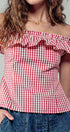 Urban Daizy Gingham Ruffle Off-Shoulder Crop Top Pink Blouse - Women's (UDZ-TP-01034) – alternate view 38