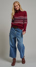 Fair Isle Quarter Zip Sweater Wool Blend with Leather Pull T in BURGUNDY - Women's Cardigans & Shrugs | Urban Daizy