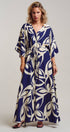 Urban Daizy Navy Abstract Leaf Print Caftan Maxi Dress Navy Dress - Women's (TNDR1631-Navy)