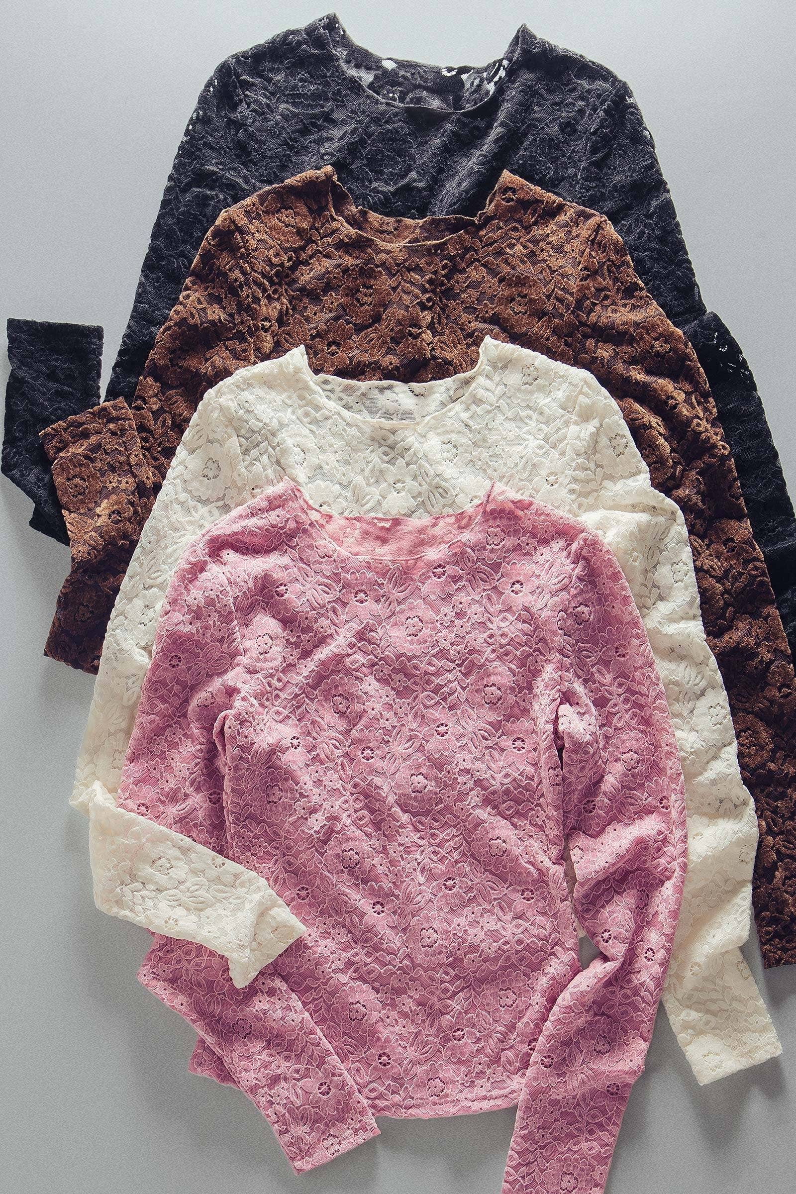 Sheer Floral Lace Long Sleeve Layering Top