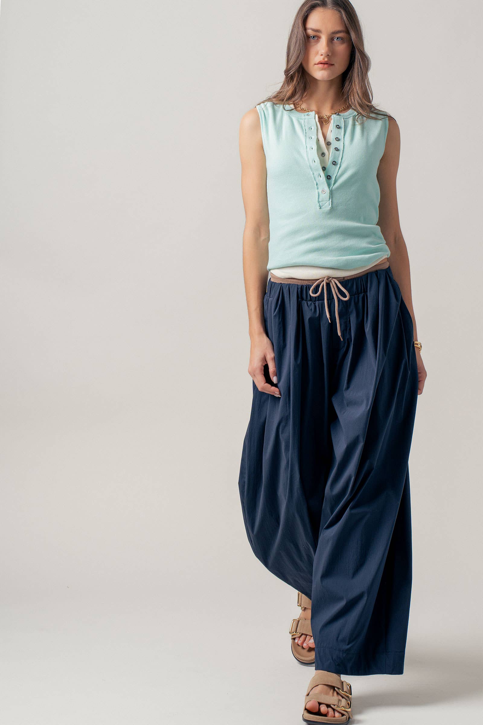 Raw Edge Ribbed Henley Tank