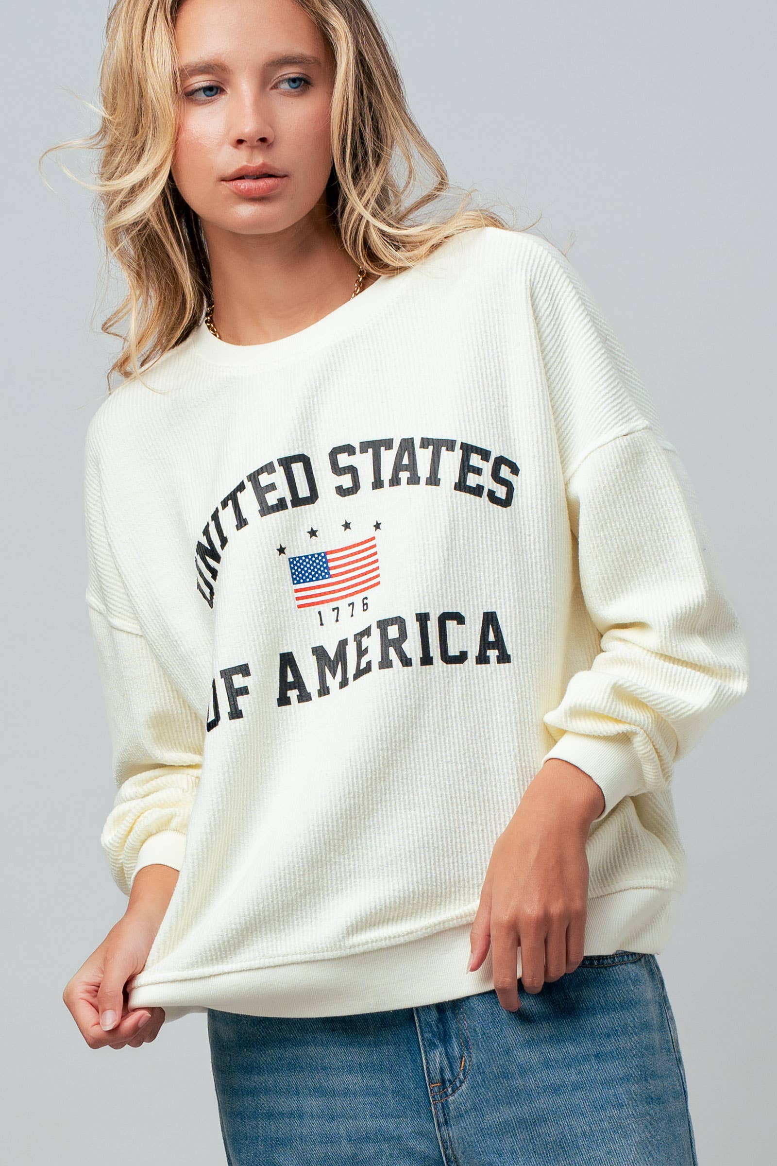 United States Graphic Corded Knit Sweatshirt