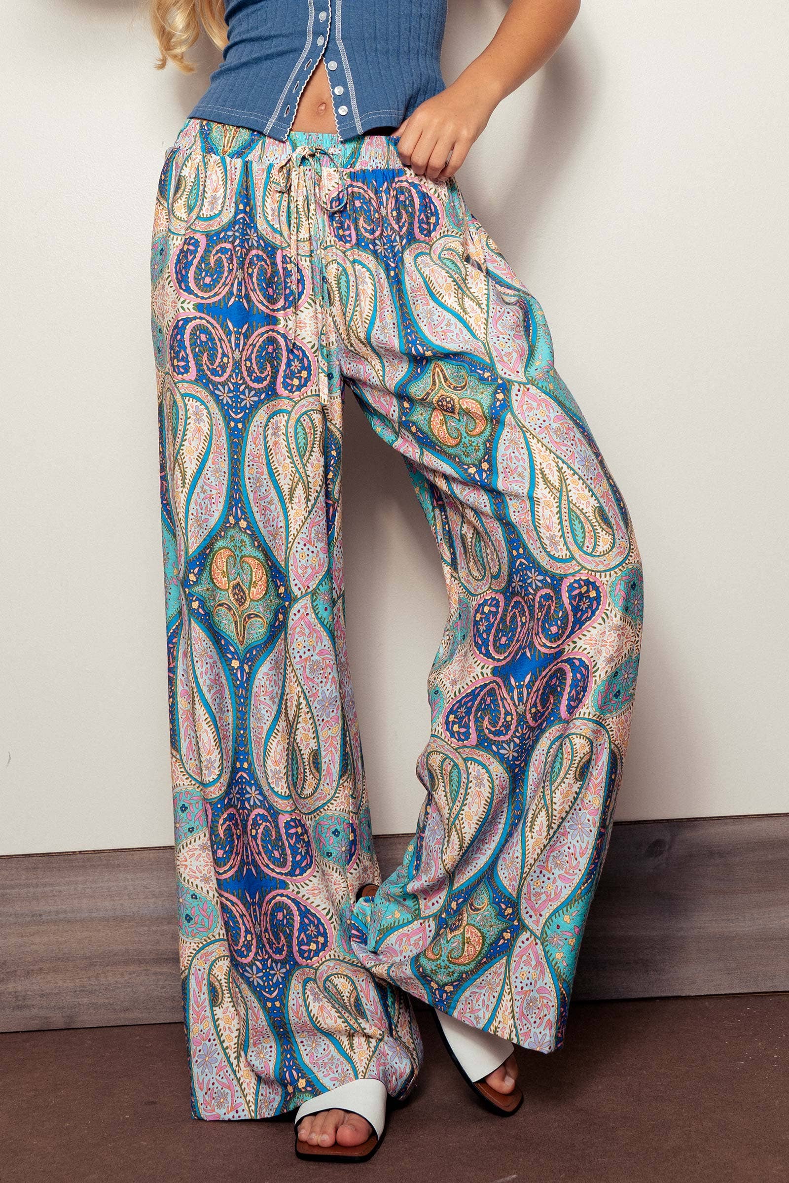 Paisley Print Wide-Leg Statement Pants