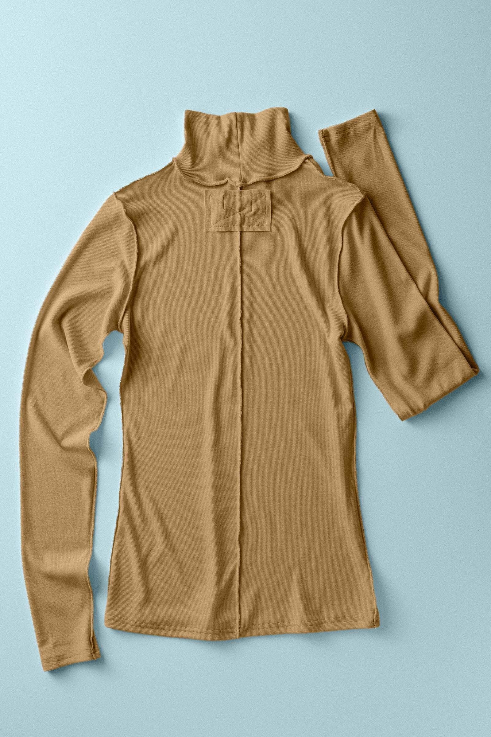 Contrast Seam Turtleneck Knit Top