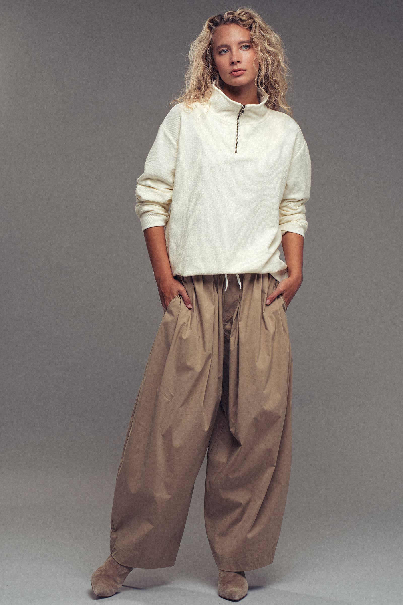 Urban Daizy Vintage Washed Quarter Zip Ribbed Sweatshirt Charcoal Sweatshirt - Women's (UDZ-KN-00255) – alternate view 12