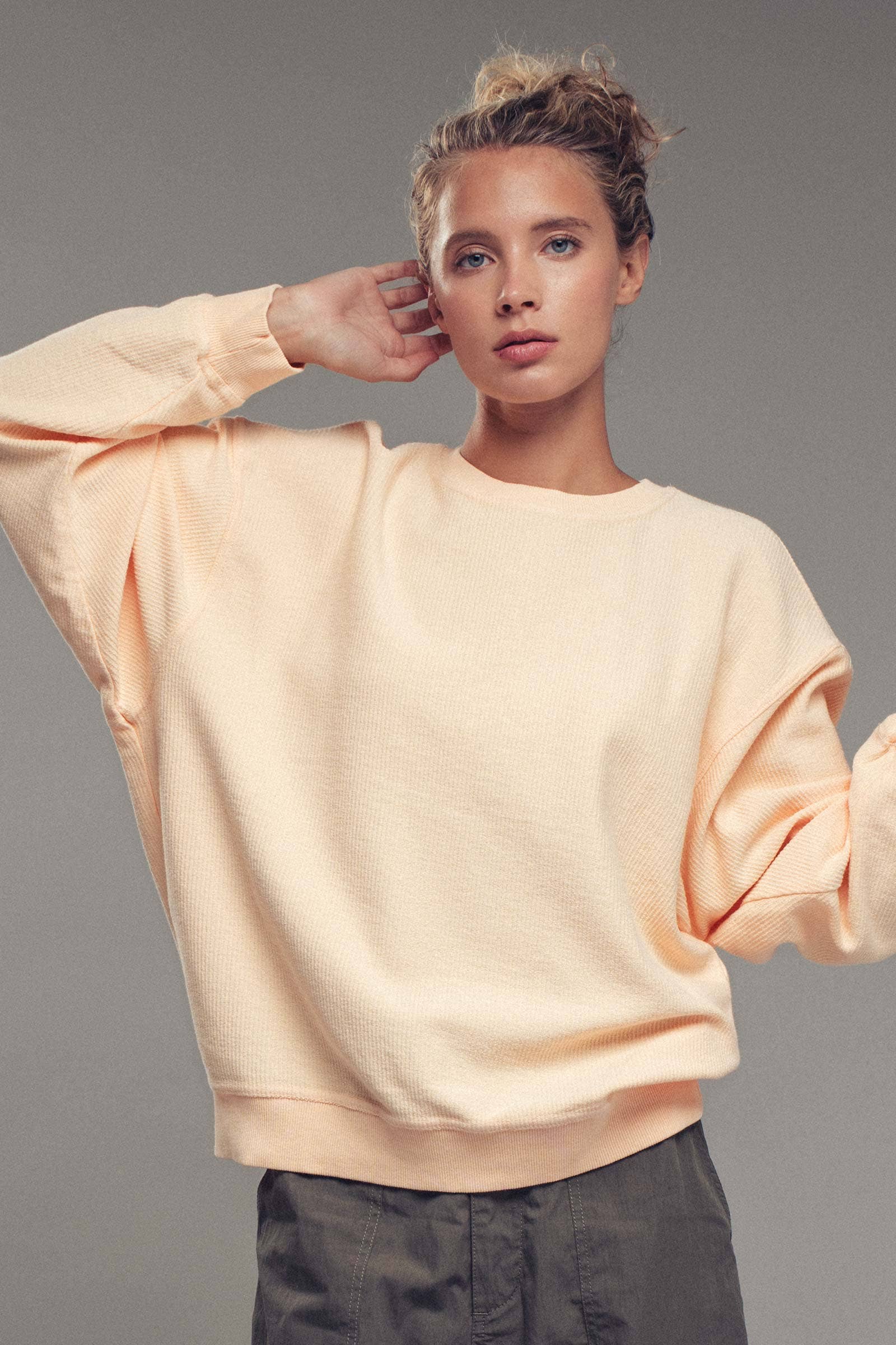 Urban Daizy Oversized Vintage Wash Ribbed Cotton Sweater Charcoal Sweatshirt - Women's (UDZ-KN-00544) – alternate view 4