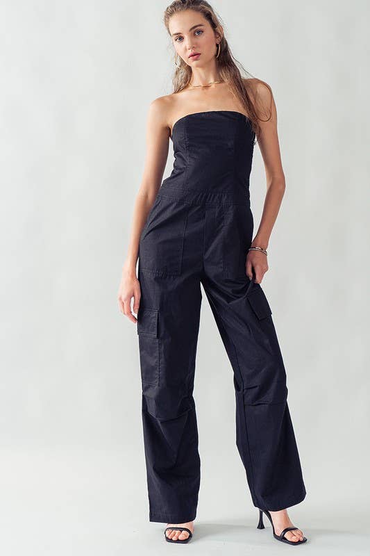 Urban Daizy Strapless Wide Leg Cargo Pocket Artisanal Jumpsuit Moss Jumpsuit - Women's (UDZ-JR-00002) – alternate view 17