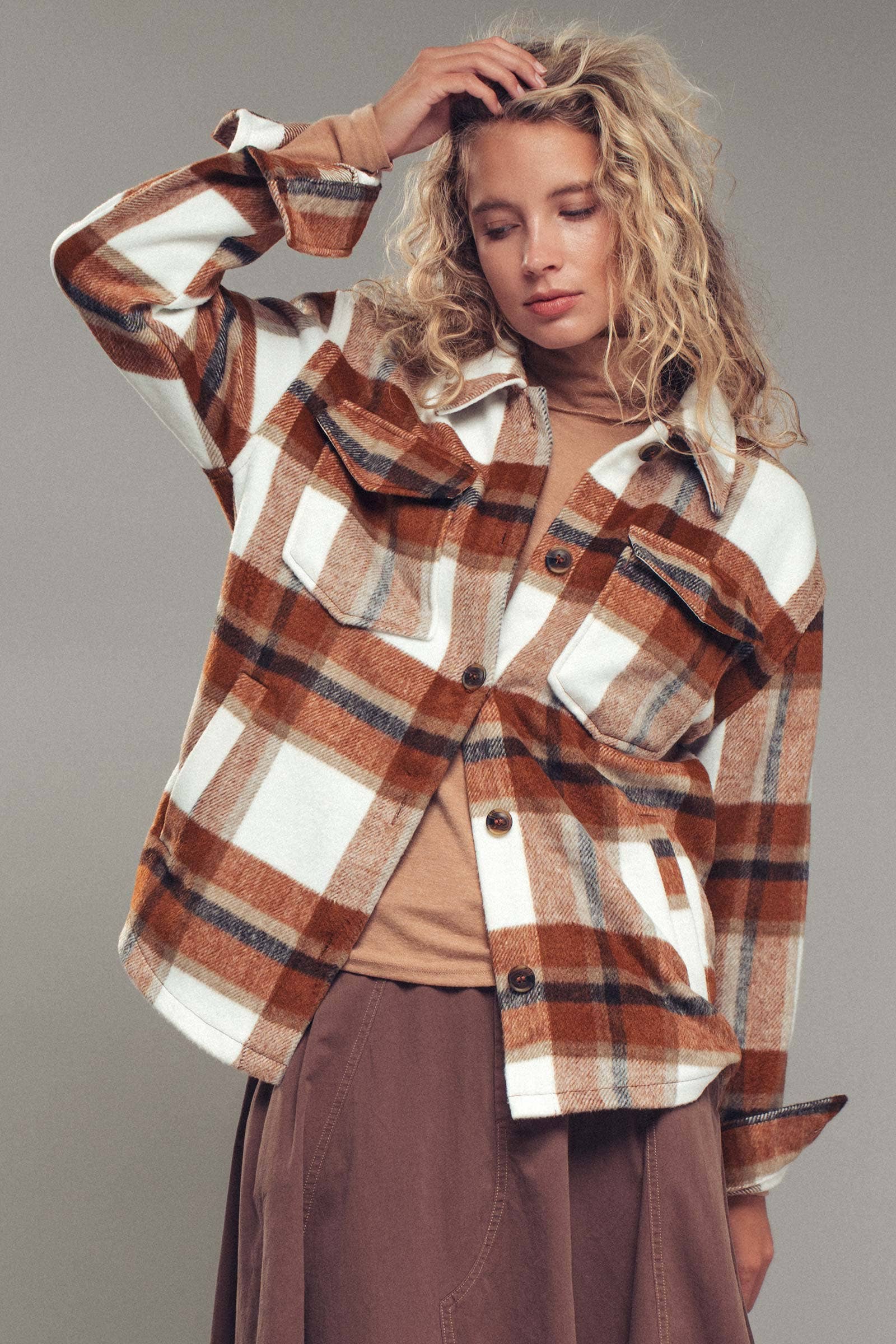Urban Daizy Plaid Button-Down Jacket Black Shirt Jacket Shacket - Women's (UDZ-OT-00051) – alternate view 4