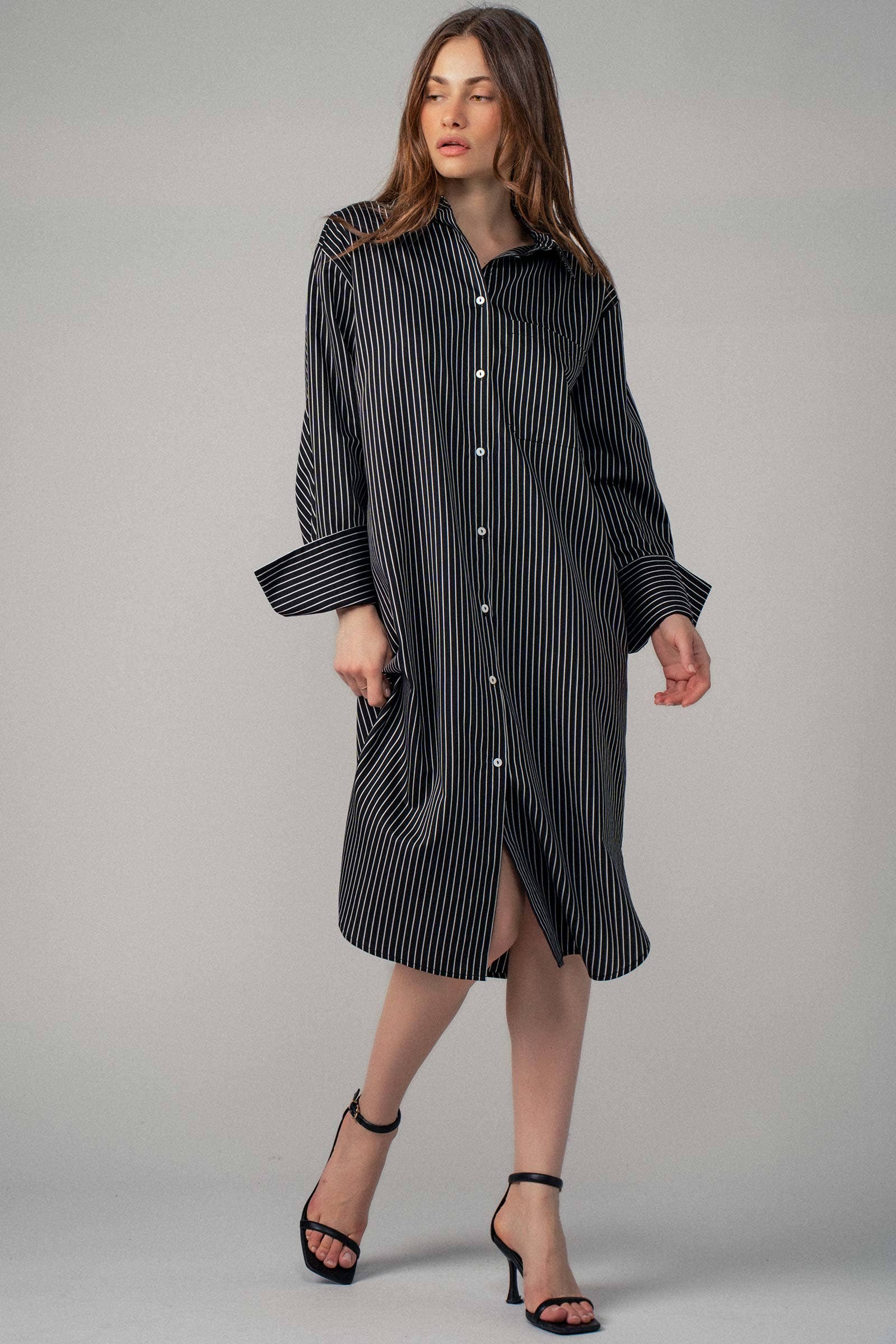 Striped Button-Down Midi Dress