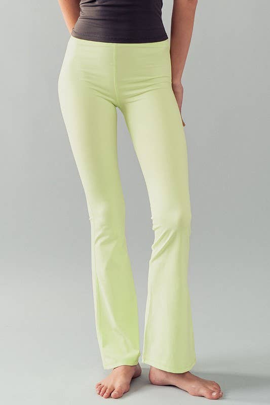 Urban Daizy High Rise Stretchy Flare Leggings Lime-Cream Athletic Lounge Leggings - Women's (UDZ-PT-00159)