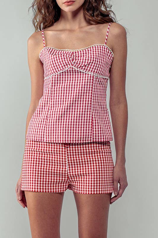 Urban Daizy Gingham Print Scallop Trim Sweetheart Crop Tank Top Black Tank Top - Women's (UDZ-TP-00708) – alternate view 22