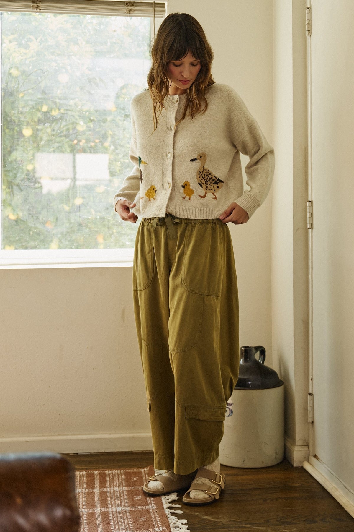 Duckling Parade Intarsia Cardigan in OATMEAL - Women's Cardigans & Shrugs | Urban Daizy
