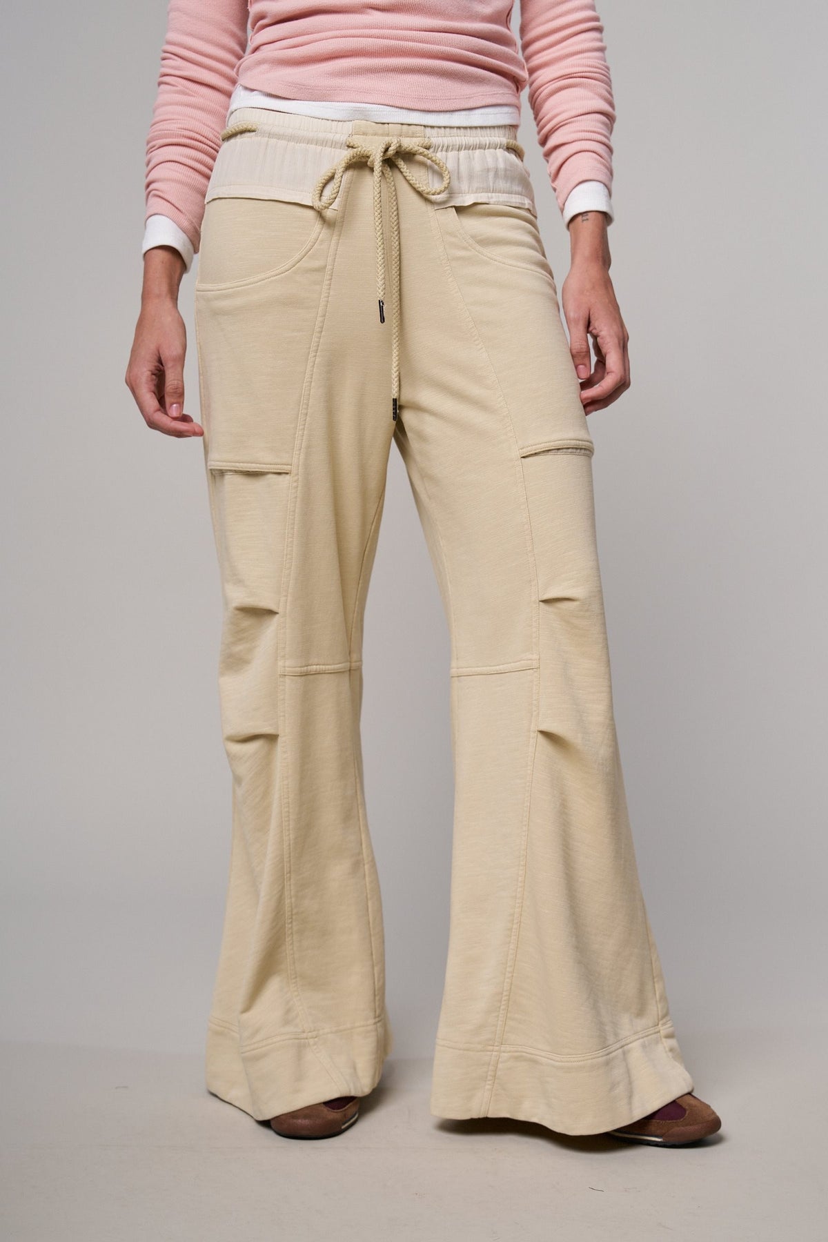 Drawstring Wide Lounge Pants in CREAM - Women's Casual Pants | Urban Daizy