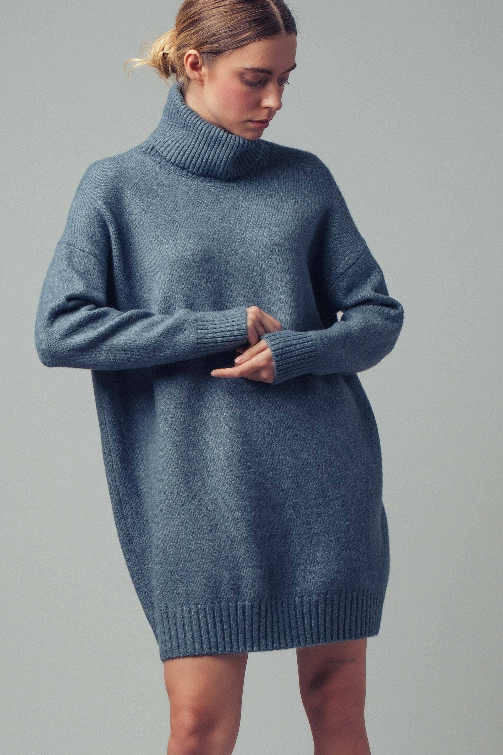 Oversized Turtleneck Ribbed Knit Sweater Dress