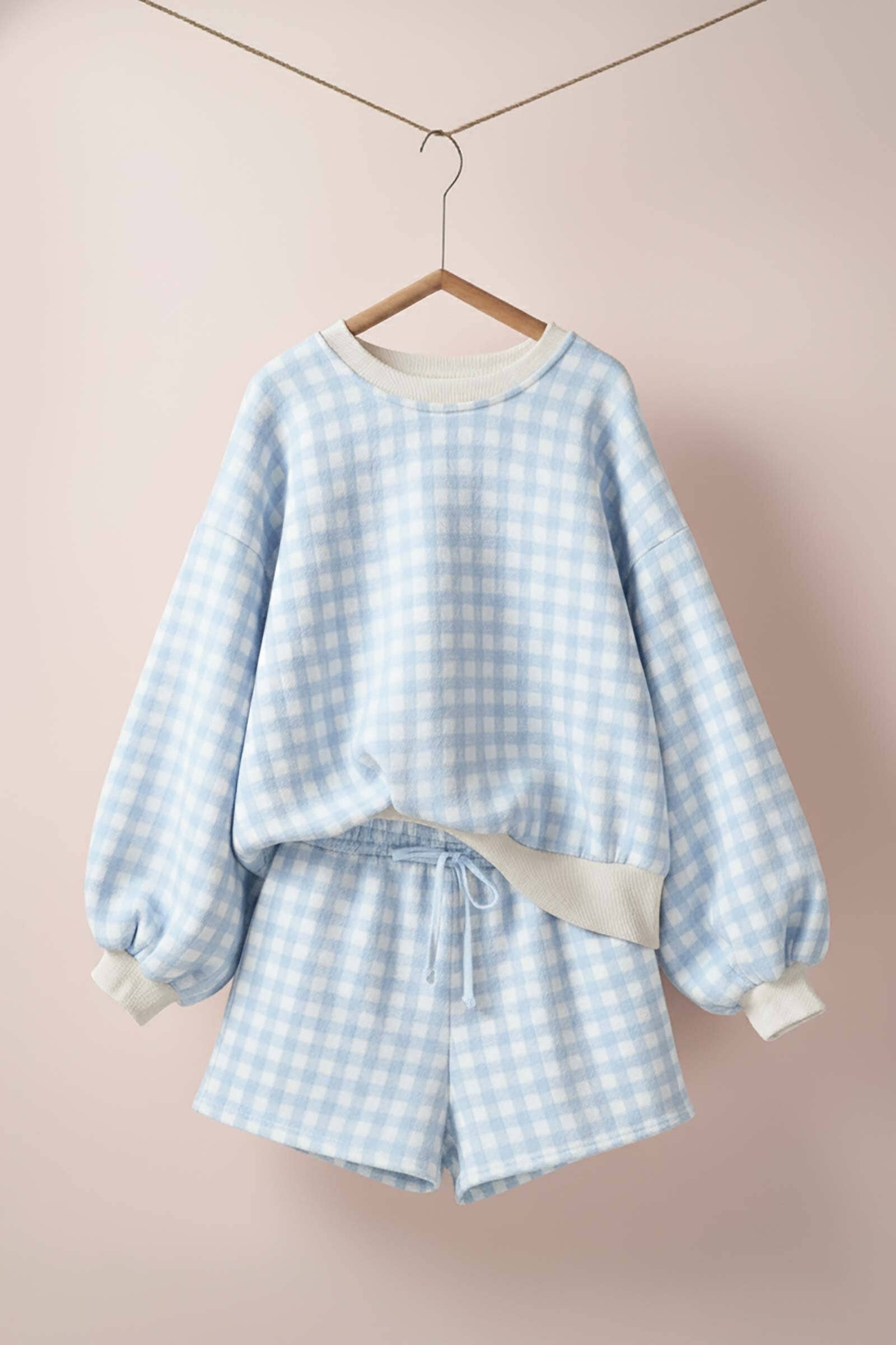 Gingham Fuzzy Knit Lounge Set