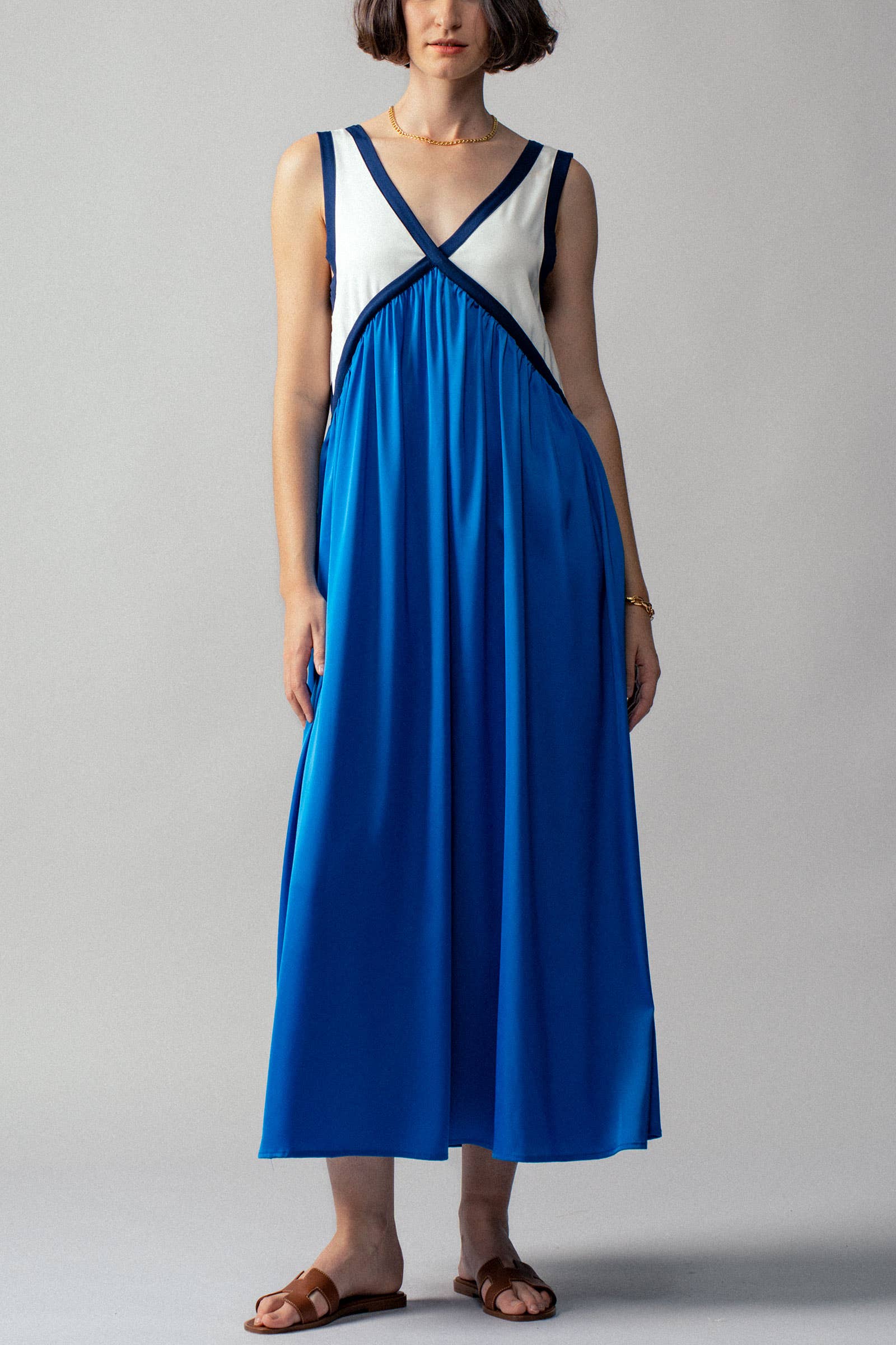 Contrast Piping Empire Waist Dress