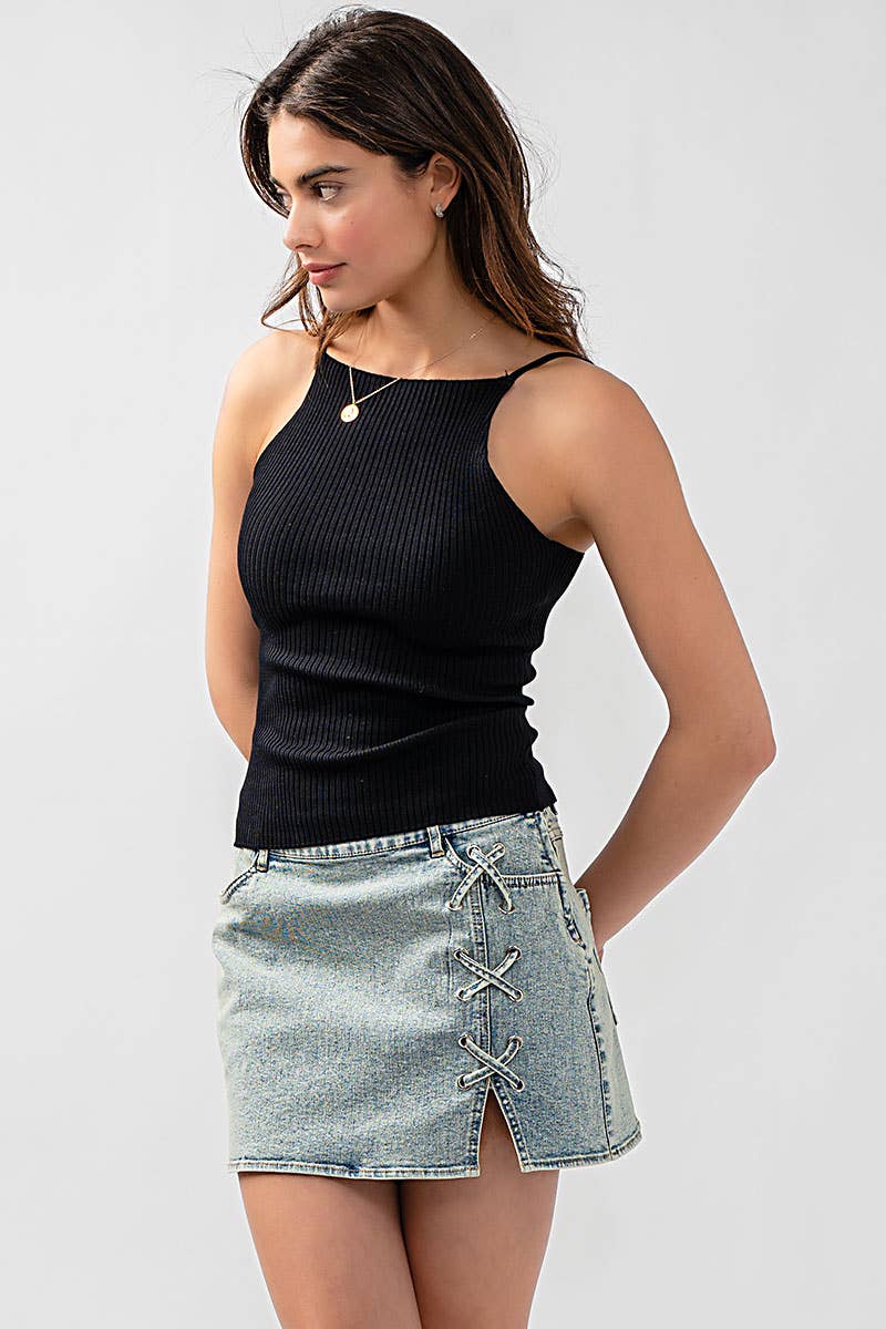 Urban Daizy Ribbed Knit Halter Spaghetti Strap Tank Top Black Tank Top - Women's (UDZ-TP-00490) – alternate view 24