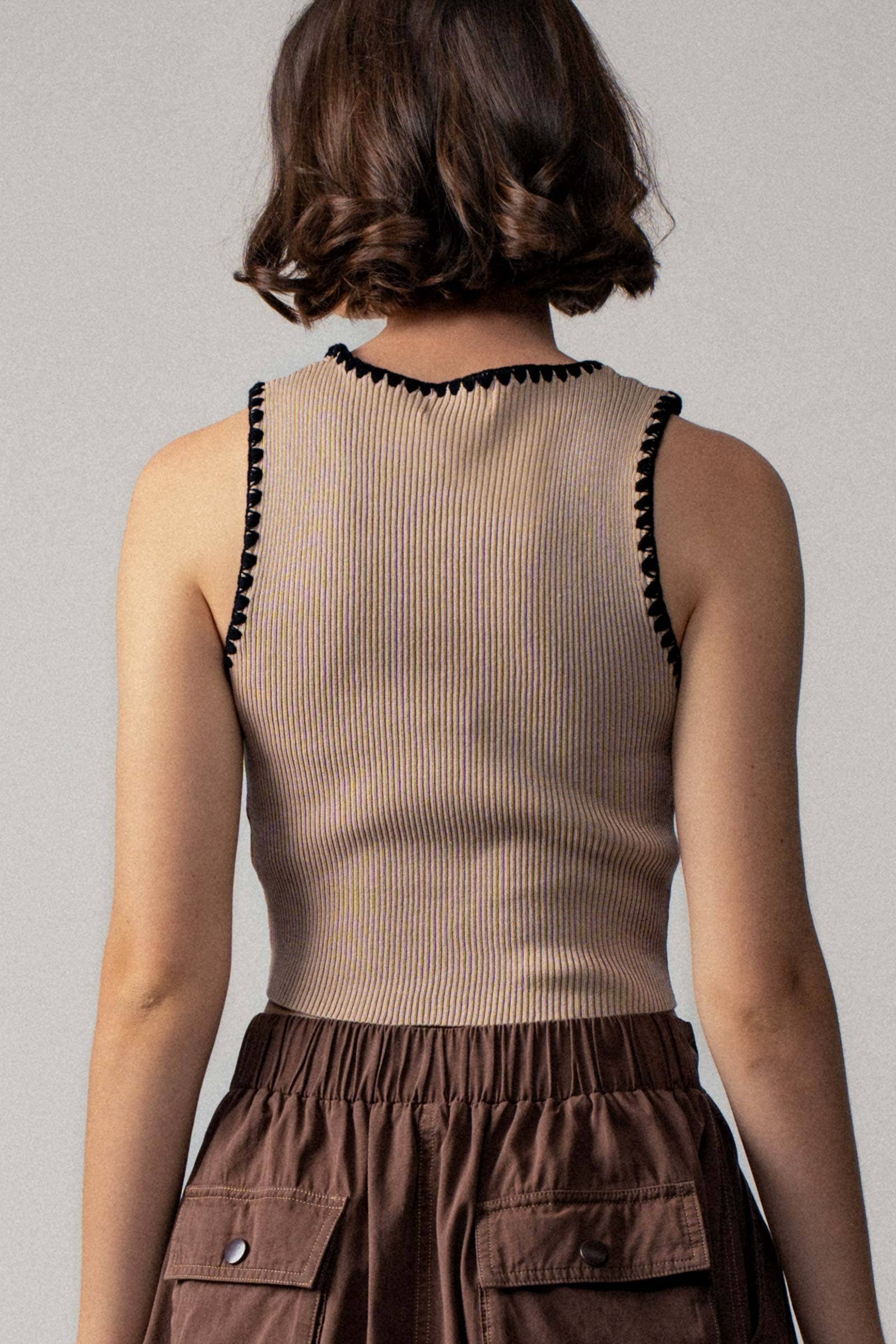 Urban Daizy Scalloped Ribbed Knit Crop Top Khaki Knit Top - Women's (UDZ-TP-00809) – alternate view 5