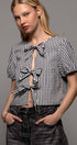 Urban Daizy Gingham Triple Bow Puff Sleeve Crop Top Pink Blouse - Women's (UDZ-TP-01033) – alternate view 21