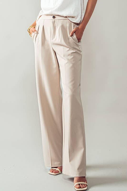 Urban Daizy Contemporary High Waist Pleated Wide Leg Trousers Beige Pants - Women's (UDZ-PT-00272) – alternate view 7