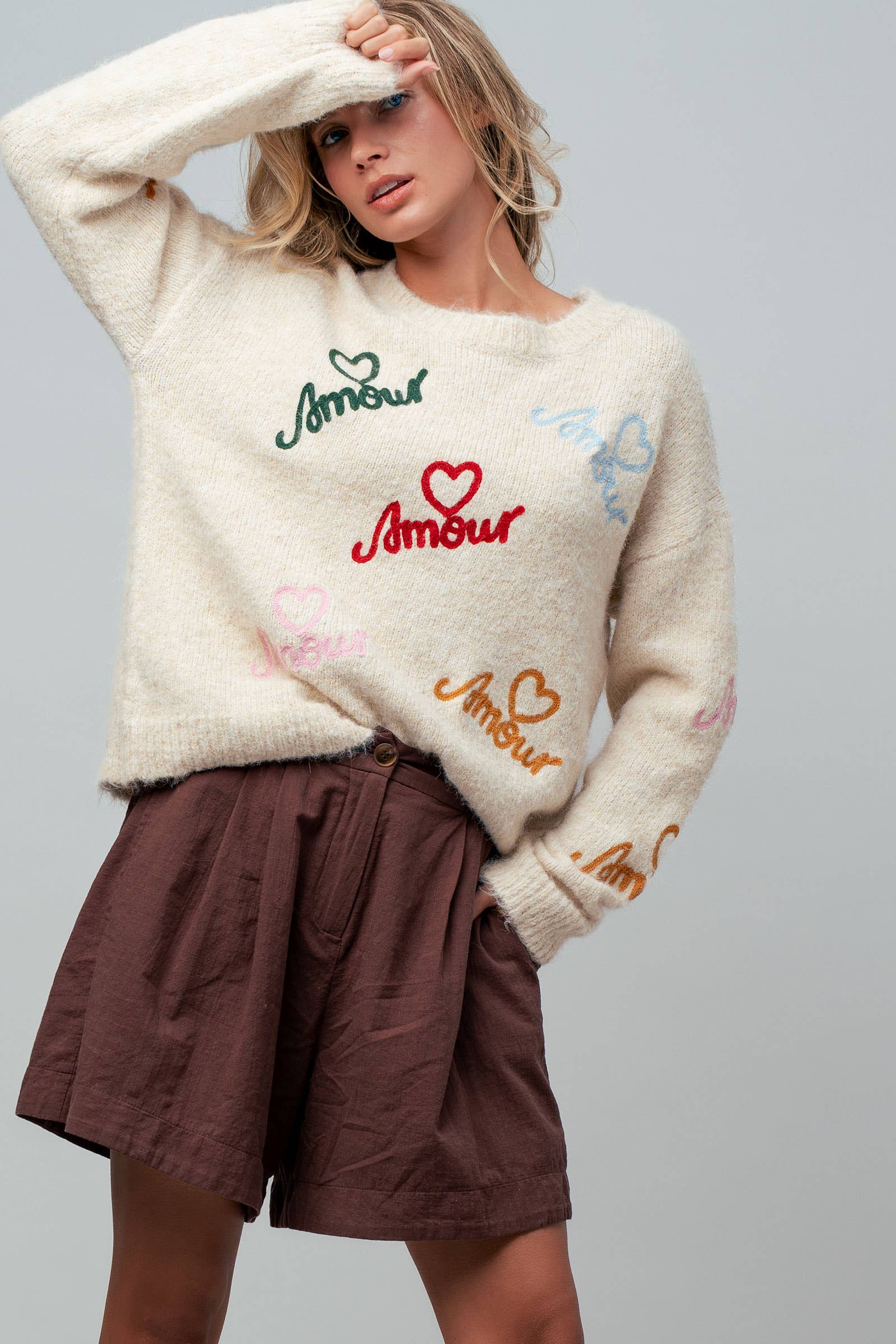 Embroidered Fuzzy Knit Sweater