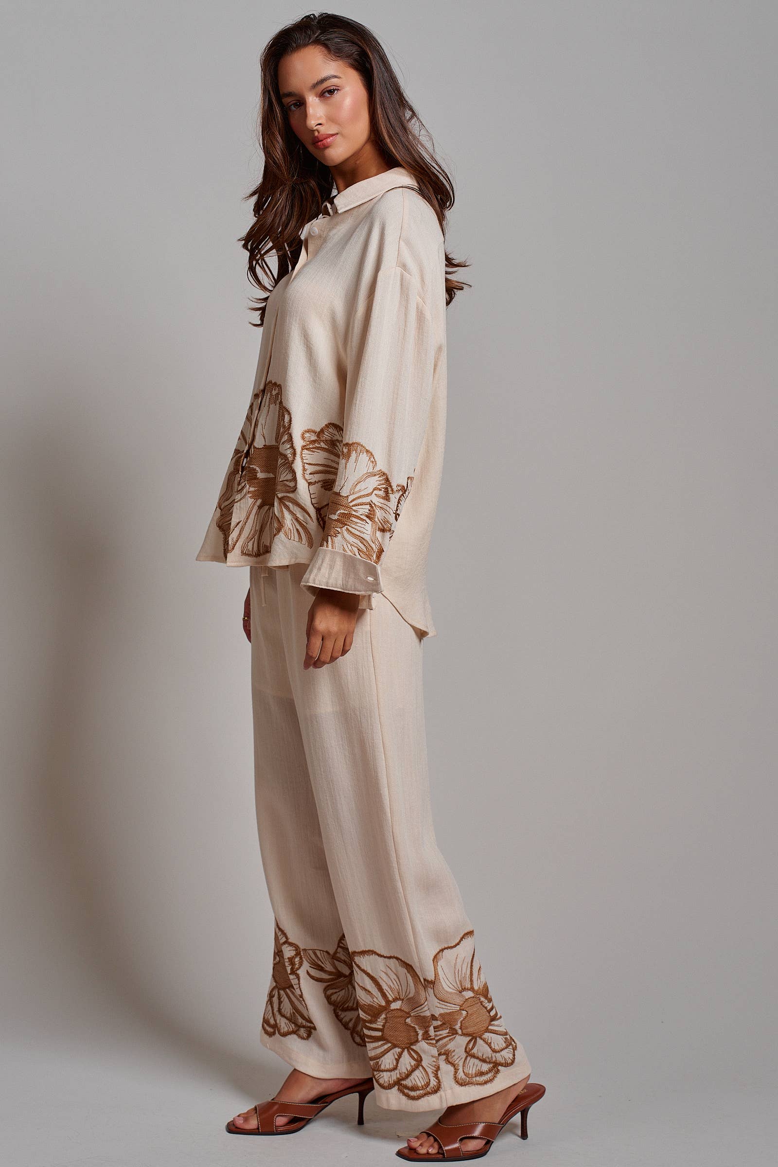 Floral Embroidered Oversized Button Down Shirt