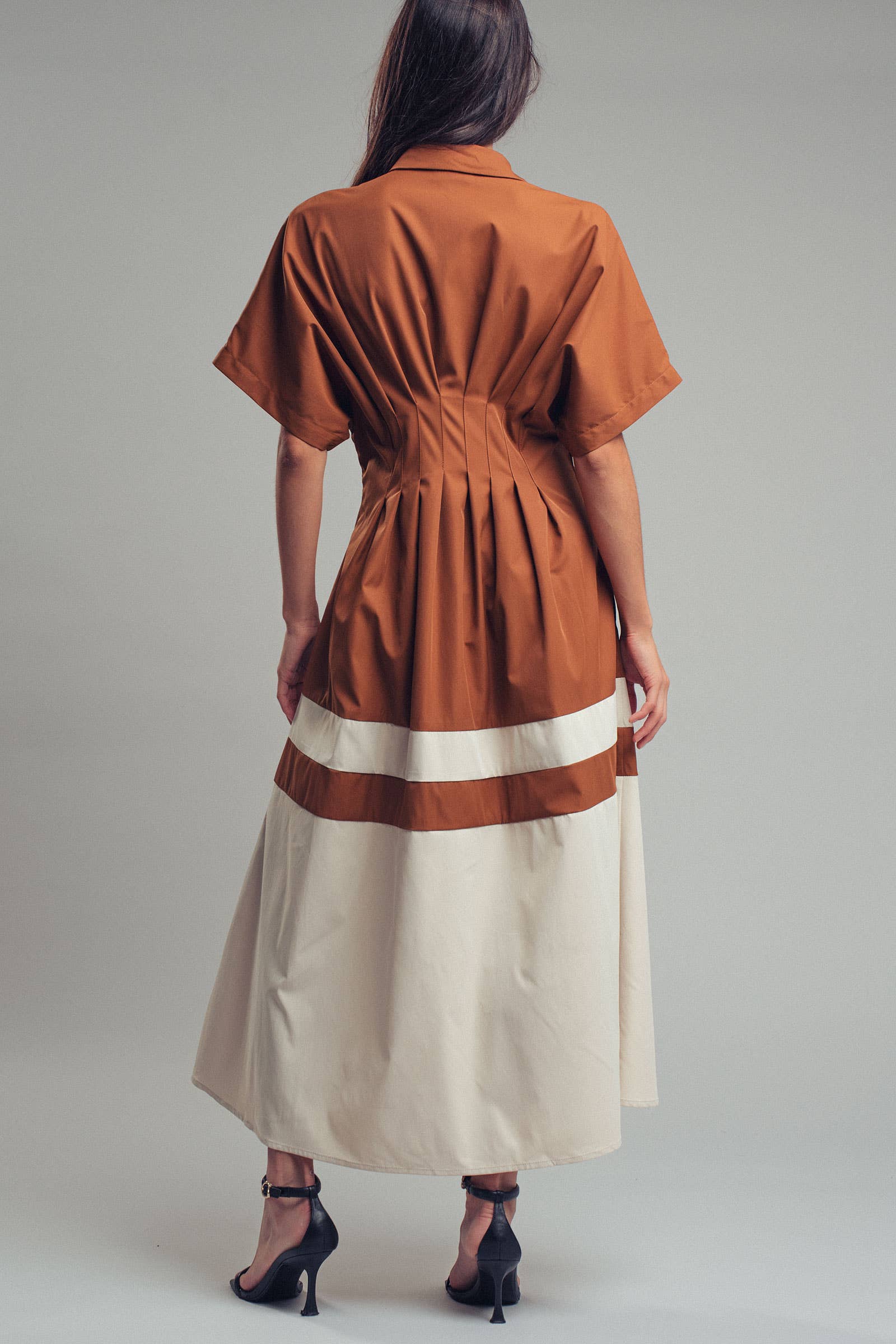 Colorblock Button-Up Cotton Midi Dress