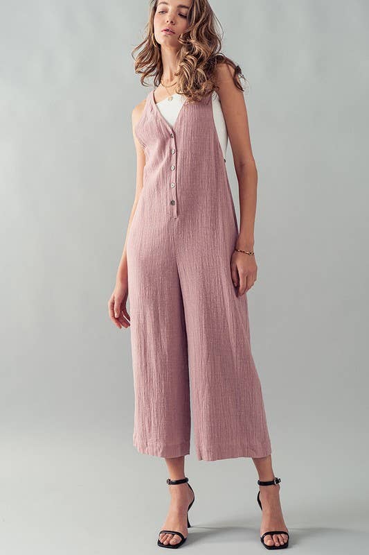 Urban Daizy Textured Button Front Wide Leg Jumpsuit Mauve Jumpsuit - Women's (UDZ-JR-00017) – alternate view 10