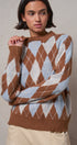 Argyle Polo Collar Sweater in BROWN MULTI - Women's Sweaters | Urban Daizy
